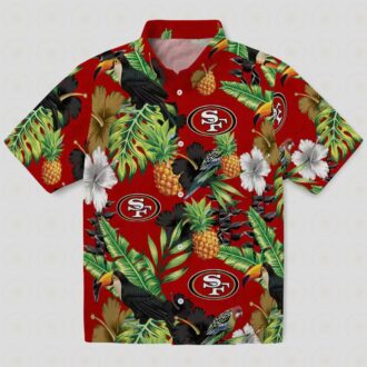 San Francisco 49ers Hawaiian Shirt – Toucan Hibiscus Pineapple Red & Green Aloha Shirt for NFL Fans