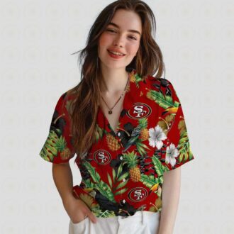 San Francisco 49ers Hawaiian Shirt – Toucan Hibiscus Pineapple Red & Green Aloha Shirt for NFL Fans