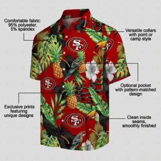 San Francisco 49ers Hawaiian Shirt – Toucan Hibiscus Pineapple Red & Green Aloha Shirt for NFL Fans