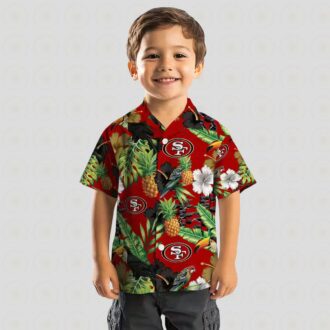 San Francisco 49ers Hawaiian Shirt – Toucan Hibiscus Pineapple Red & Green Aloha Shirt for NFL Fans