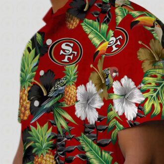 San Francisco 49ers Hawaiian Shirt – Toucan Hibiscus Pineapple Red & Green Aloha Shirt for NFL Fans