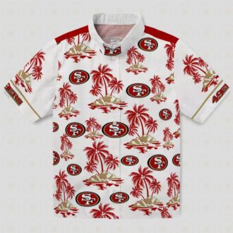 San Francisco 49ers Red & White Hawaiian Shirt with Palm Island Print for Men & Women
