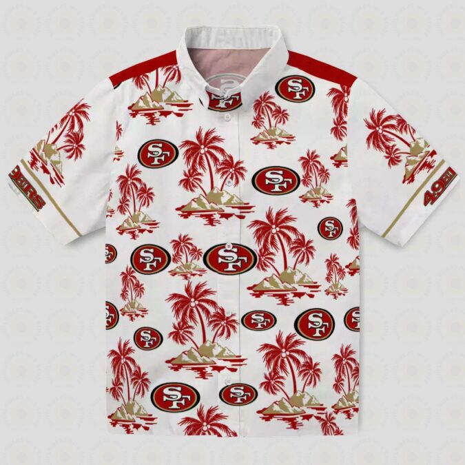 San Francisco 49ers Red & White Hawaiian Shirt with Palm Island Print for Men & Women