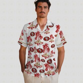 San Francisco 49ers Red & White Hawaiian Shirt with Palm Island Print for Men & Women