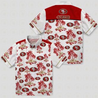 San Francisco 49ers Red & White Hawaiian Shirt with Palm Island Print for Men & Women