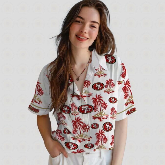 San Francisco 49ers Red & White Hawaiian Shirt with Palm Island Print for Men & Women