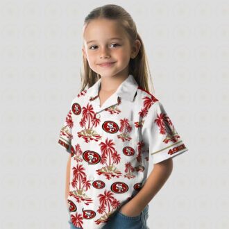San Francisco 49ers Red & White Hawaiian Shirt with Palm Island Print for Men & Women