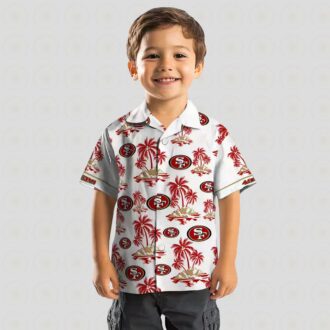 San Francisco 49ers Red & White Hawaiian Shirt with Palm Island Print for Men & Women