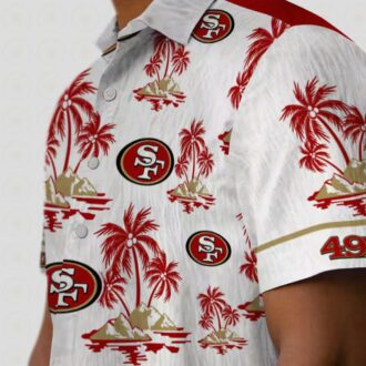 San Francisco 49ers Red & White Hawaiian Shirt with Palm Island Print for Men & Women