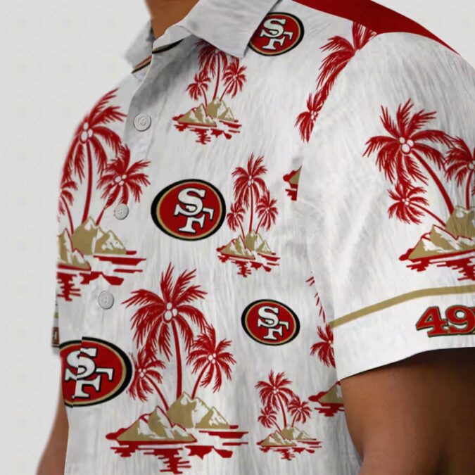 San Francisco 49ers Red & White Hawaiian Shirt with Palm Island Print for Men & Women