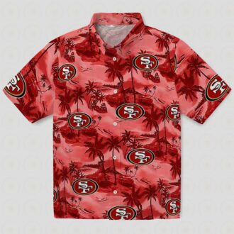San Francisco 49ers Red Aloha Shirt, Coastal Palms Hawaiian Shirt for Beach Lovers