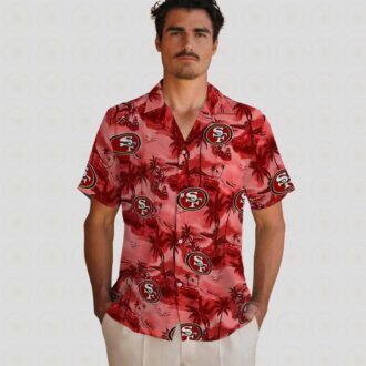 San Francisco 49ers Red Aloha Shirt, Coastal Palms Hawaiian Shirt for Beach Lovers