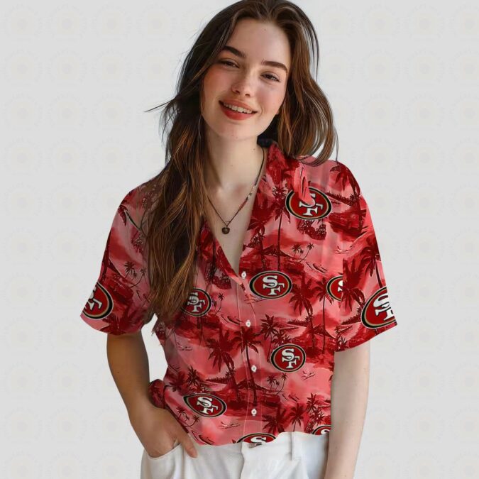 San Francisco 49ers Red Aloha Shirt, Coastal Palms Hawaiian Shirt for Beach Lovers