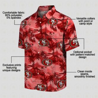 San Francisco 49ers Red Aloha Shirt, Coastal Palms Hawaiian Shirt for Beach Lovers