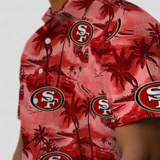 San Francisco 49ers Red Aloha Shirt, Coastal Palms Hawaiian Shirt for Beach Lovers