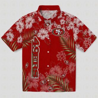 San Francisco 49ers Red Hawaiian Shirt with Hibiscus Print for Summer Vacation & NFL Fans