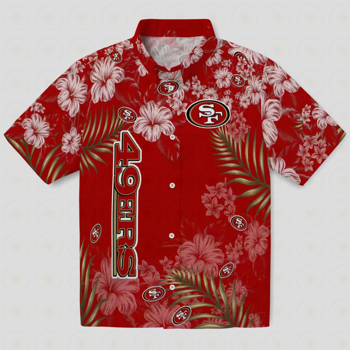 San Francisco 49ers Red Hawaiian Shirt with Hibiscus Print for Summer Vacation & NFL Fans