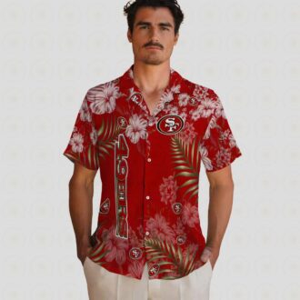 San Francisco 49ers Red Hawaiian Shirt with Hibiscus Print for Summer Vacation & NFL Fans