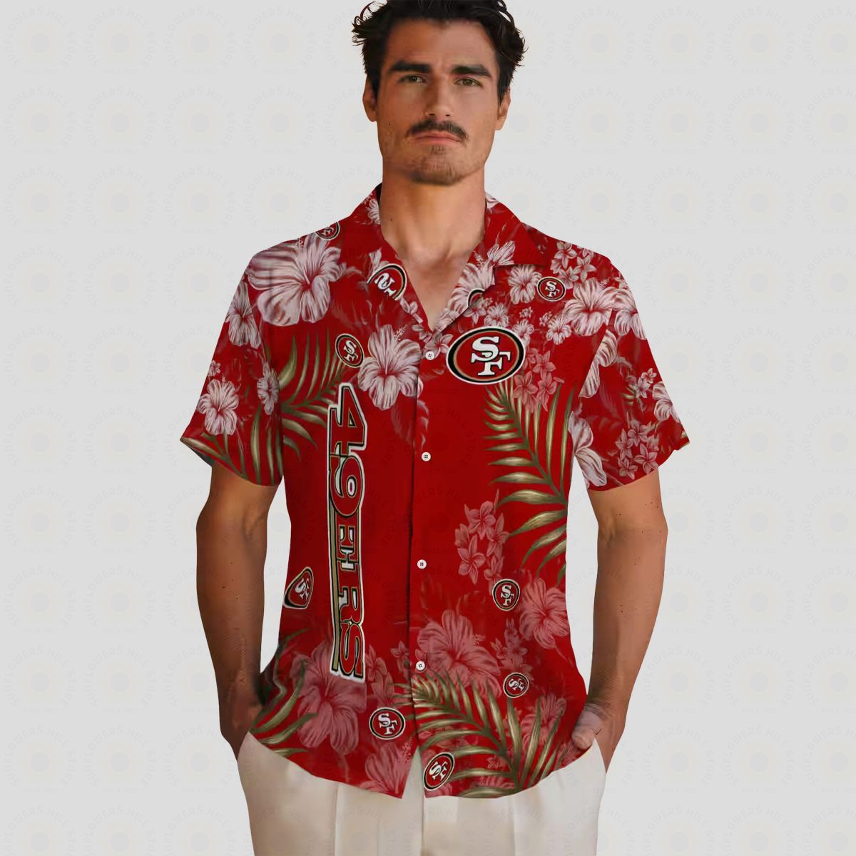 San Francisco 49ers Red Hawaiian Shirt with Hibiscus Print for Summer Vacation & NFL Fans