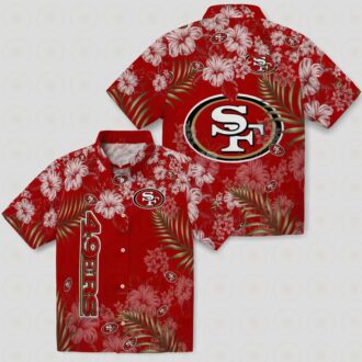 San Francisco 49ers Red Hawaiian Shirt with Hibiscus Print for Summer Vacation & NFL Fans