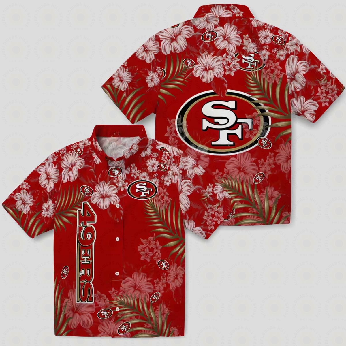 San Francisco 49ers Red Hawaiian Shirt with Hibiscus Print for Summer Vacation & NFL Fans