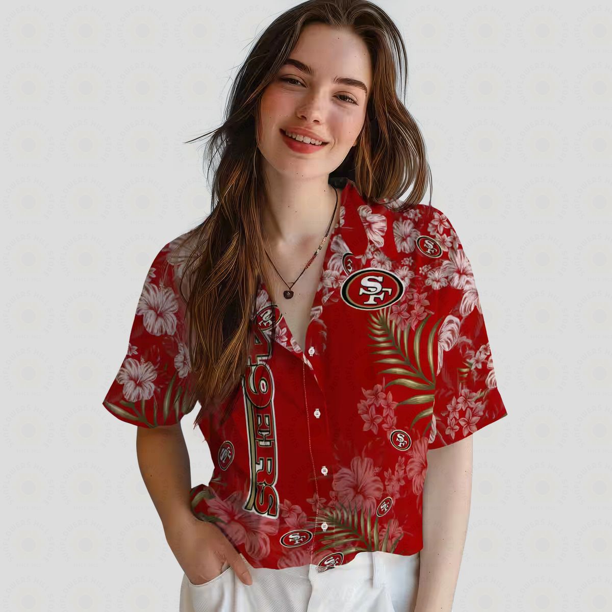 San Francisco 49ers Red Hawaiian Shirt with Hibiscus Print for Summer Vacation & NFL Fans