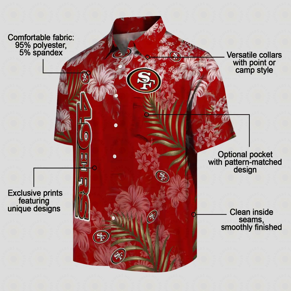 San Francisco 49ers Red Hawaiian Shirt with Hibiscus Print for Summer Vacation & NFL Fans