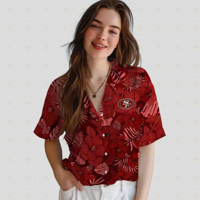 San Francisco 49ers Red Jungle Vibes Hawaiian Shirt, Tropical Aloha Shirt for Summer Vacation