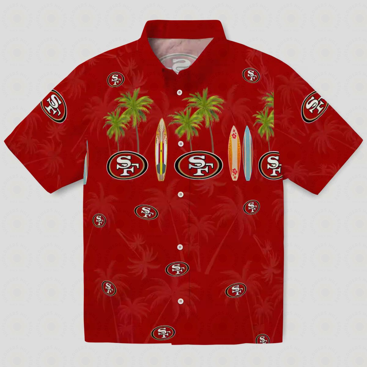 San Francisco 49ers Surfboard Palm Red Hawaiian Shirt for Fans, NFL Beach Shirt