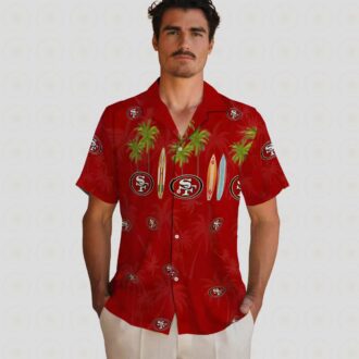San Francisco 49ers Surfboard Palm Red Hawaiian Shirt for Fans, NFL Beach Shirt