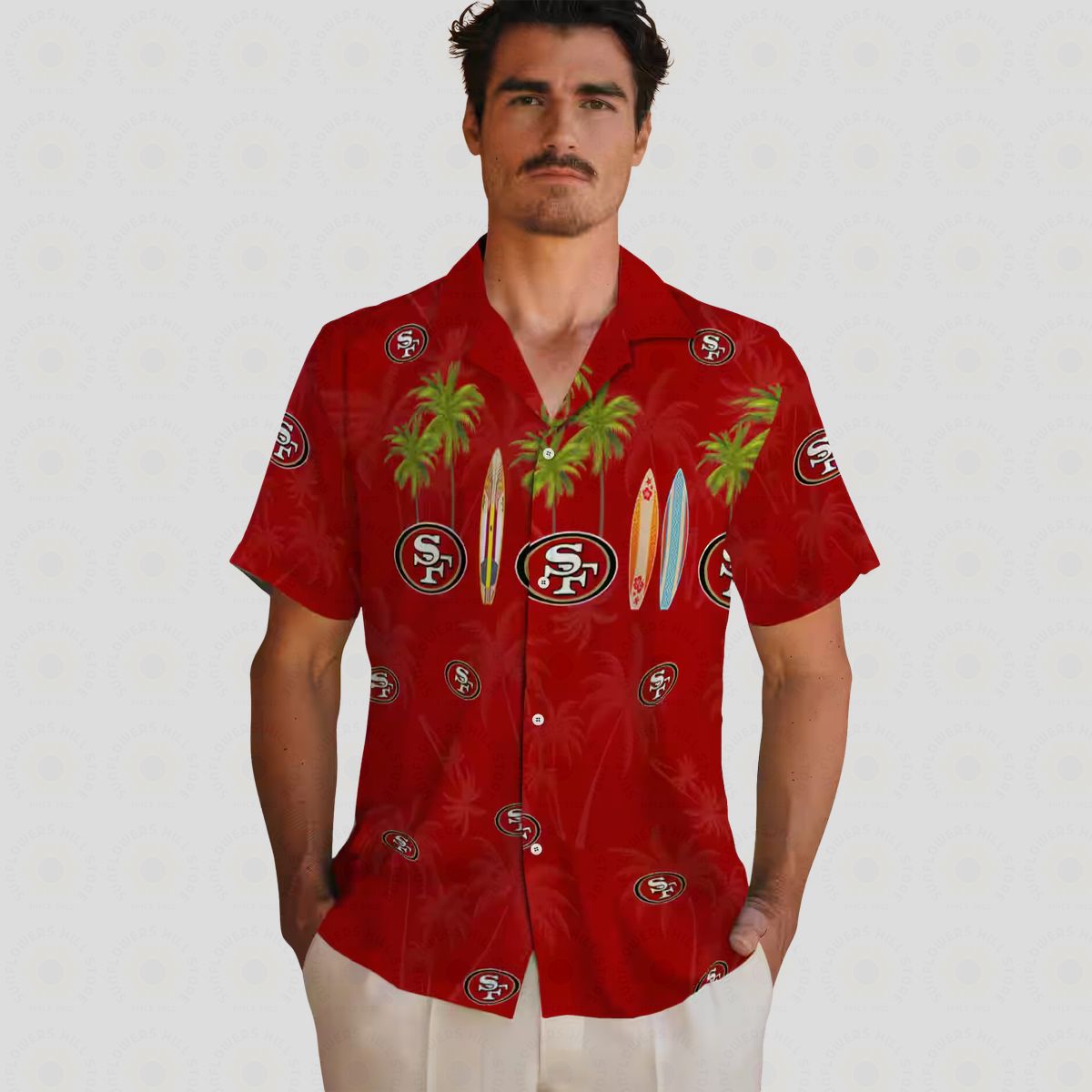 San Francisco 49ers Surfboard Palm Red Hawaiian Shirt for Fans, NFL Beach Shirt