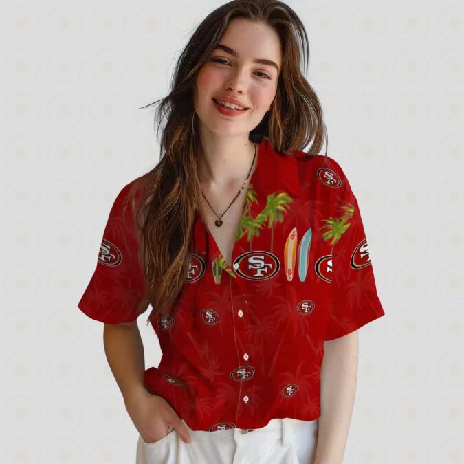 San Francisco 49ers Surfboard Palm Red Hawaiian Shirt for Fans, NFL Beach Shirt