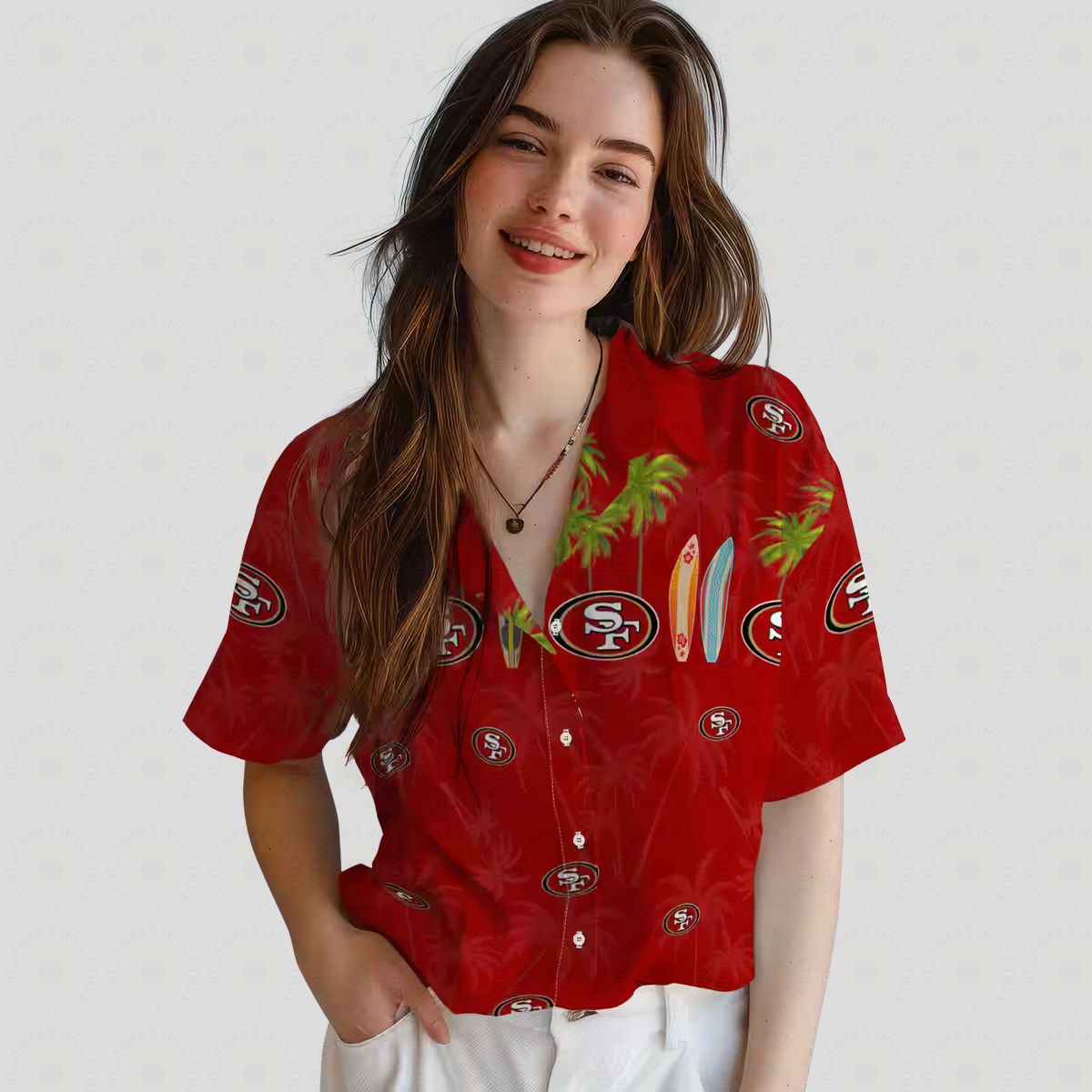 San Francisco 49ers Surfboard Palm Red Hawaiian Shirt for Fans, NFL Beach Shirt