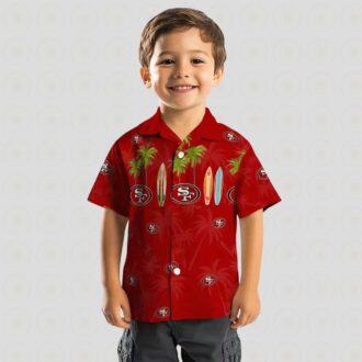 San Francisco 49ers Surfboard Palm Red Hawaiian Shirt for Fans, NFL Beach Shirt
