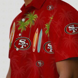San Francisco 49ers Surfboard Palm Red Hawaiian Shirt for Fans, NFL Beach Shirt