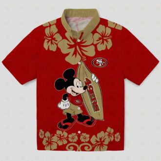 San Francisco 49ers Surfing Mickey Mouse Red Hawaiian Shirt for Summer Vacation