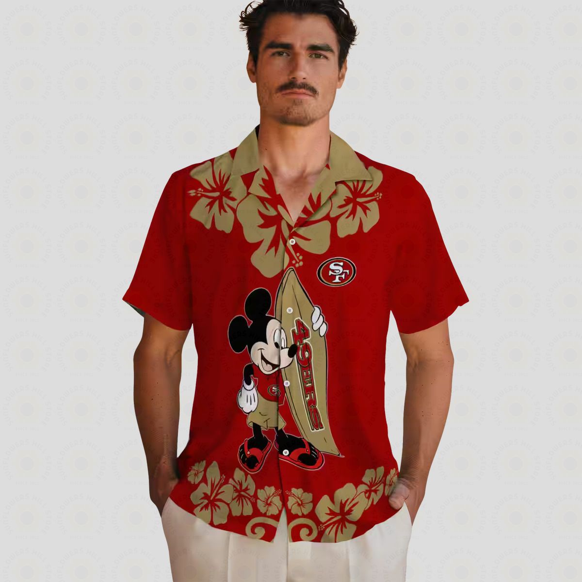 San Francisco 49ers Surfing Mickey Mouse Red Hawaiian Shirt for Summer Vacation
