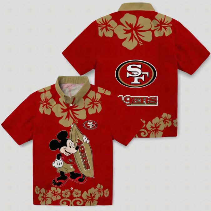San Francisco 49ers Surfing Mickey Mouse Red Hawaiian Shirt for Summer Vacation
