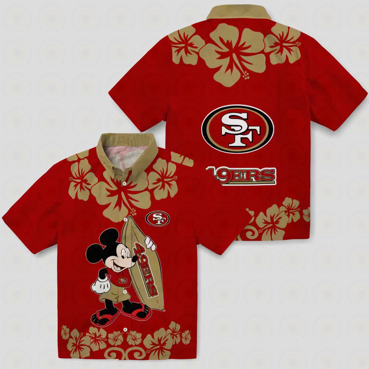 San Francisco 49ers Surfing Mickey Mouse Red Hawaiian Shirt for Summer Vacation