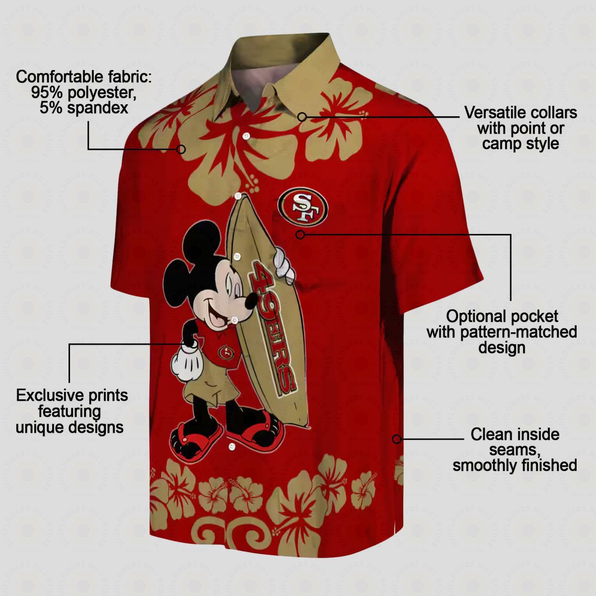 San Francisco 49ers Surfing Mickey Mouse Red Hawaiian Shirt for Summer Vacation