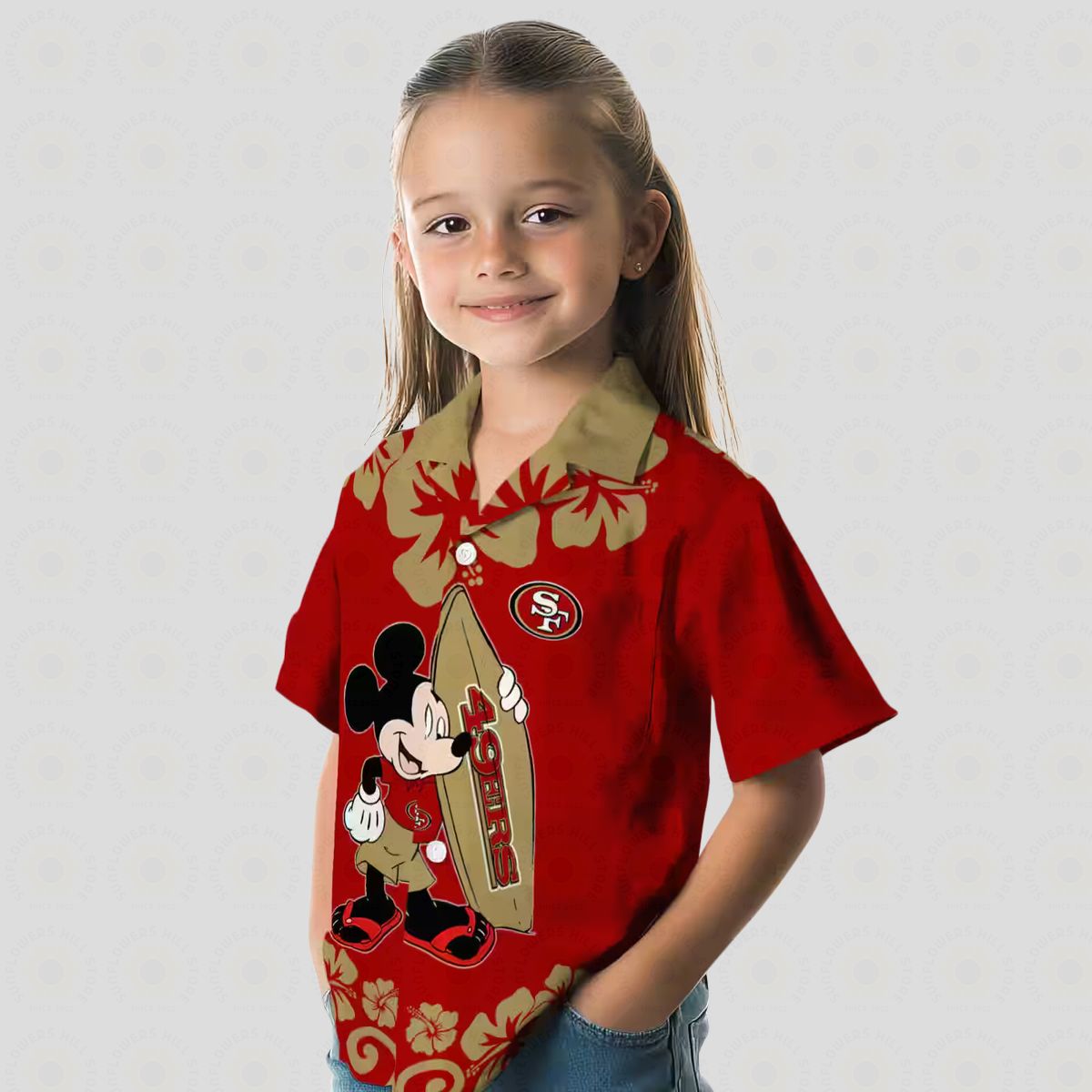San Francisco 49ers Surfing Mickey Mouse Red Hawaiian Shirt for Summer Vacation
