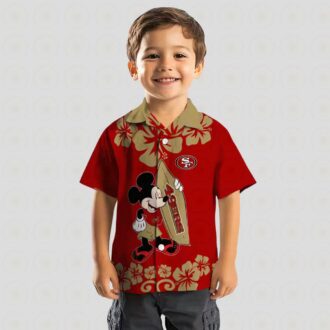 San Francisco 49ers Surfing Mickey Mouse Red Hawaiian Shirt for Summer Vacation