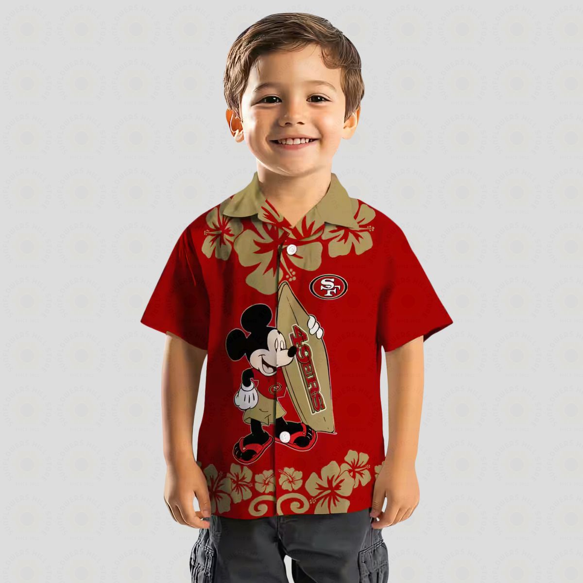 San Francisco 49ers Surfing Mickey Mouse Red Hawaiian Shirt for Summer Vacation