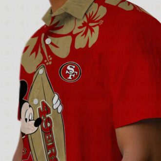 San Francisco 49ers Surfing Mickey Mouse Red Hawaiian Shirt for Summer Vacation