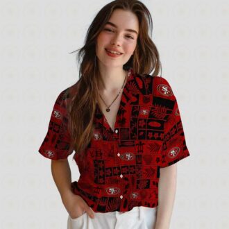 San Francisco 49ers Tropical Hawaiian Shirt, Red & Black Patchwork Aloha Shirt for NFL Fans