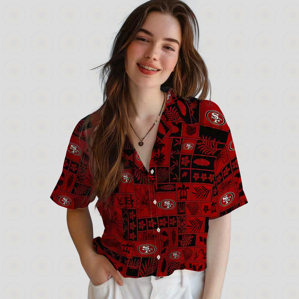 San Francisco 49ers Tropical Hawaiian Shirt, Red & Black Patchwork Aloha Shirt for NFL Fans