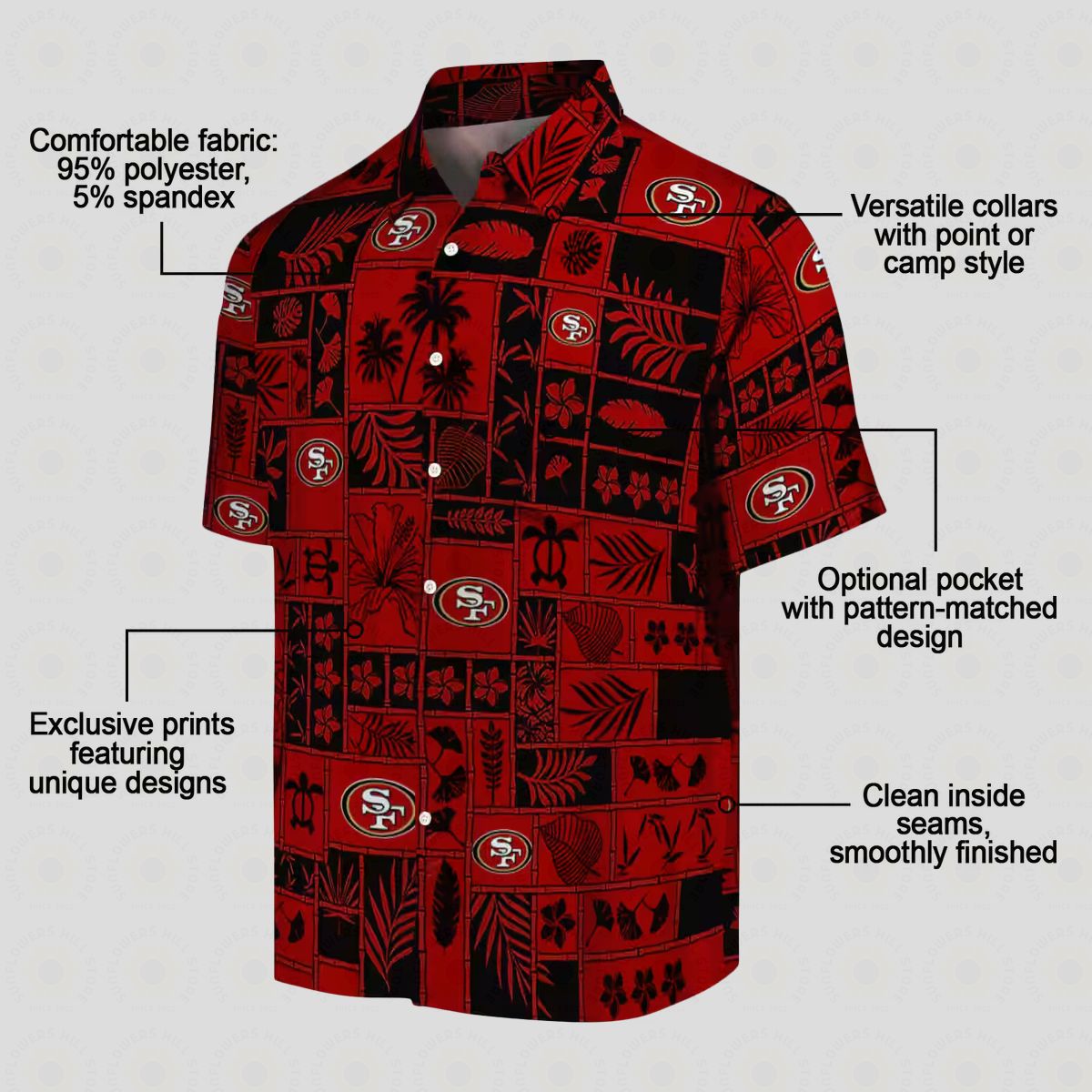 San Francisco 49ers Tropical Hawaiian Shirt, Red & Black Patchwork Aloha Shirt for NFL Fans