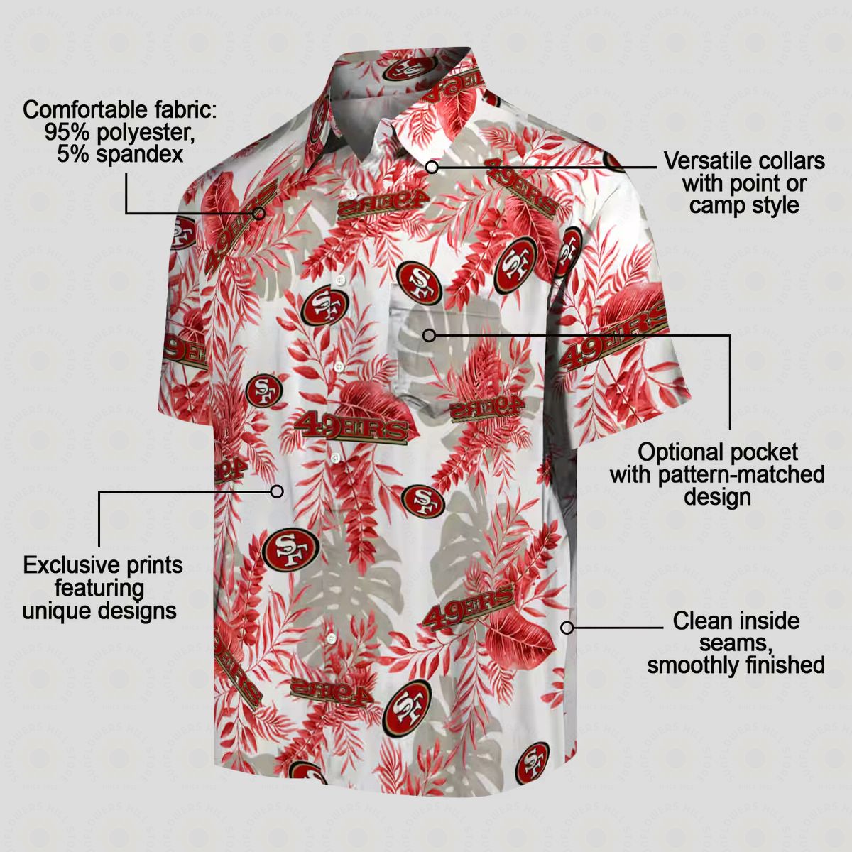 San Francisco 49ers Tropical Leaves Hawaiian Shirt for Summer Vacation & Beach