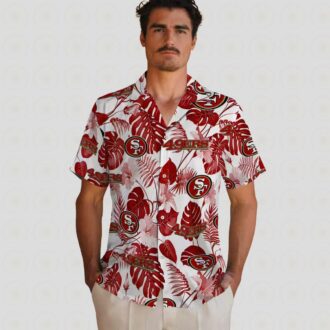San Francisco 49ers Tropical Plants Hawaiian Shirt - Red and White Aloha Shirt for Summer Vacation