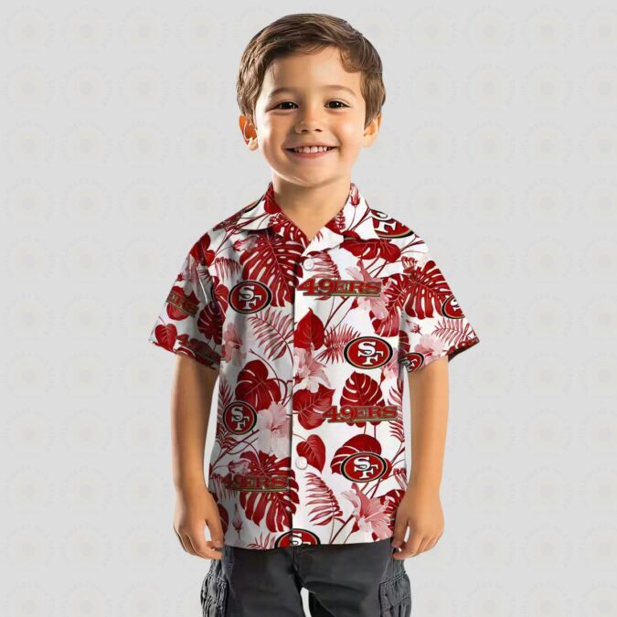 San Francisco 49ers Tropical Plants Hawaiian Shirt - Red and White Aloha Shirt for Summer Vacation